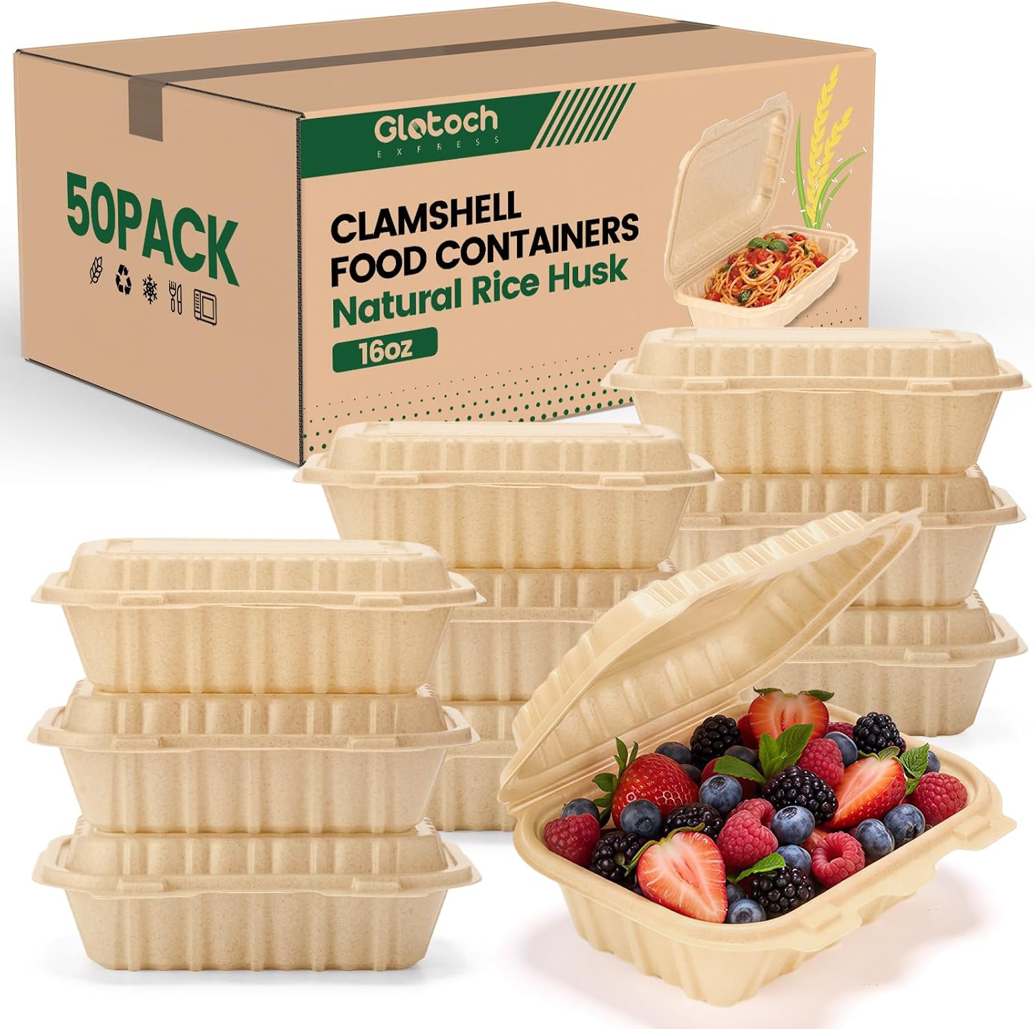 Meal Prep Rice - 50 Pack 16oz Clamshell Take Out