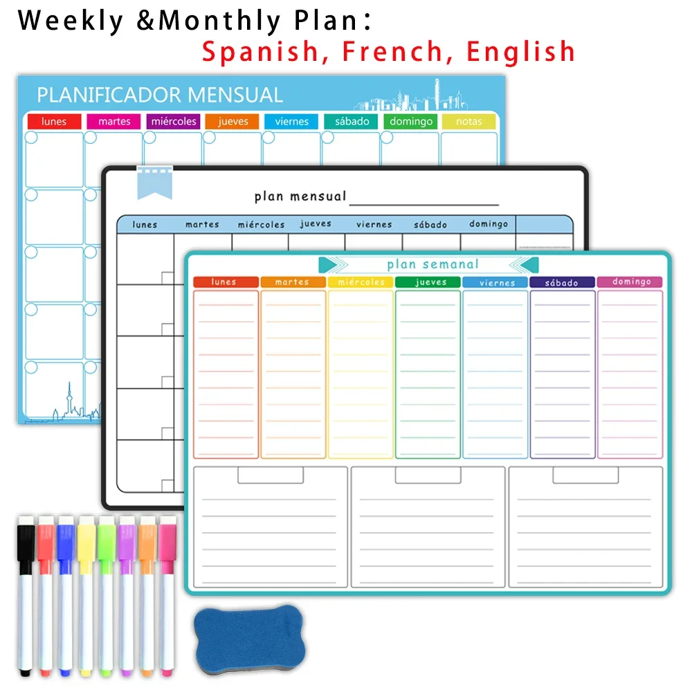 Meal Prep Planner - A3 Size Magnetic Weekly &monthly Planner：Spanish,